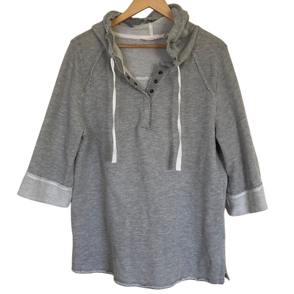 Soft Surrounding Pullover Hooded Top Womens Size Large Grey Woven V Neck